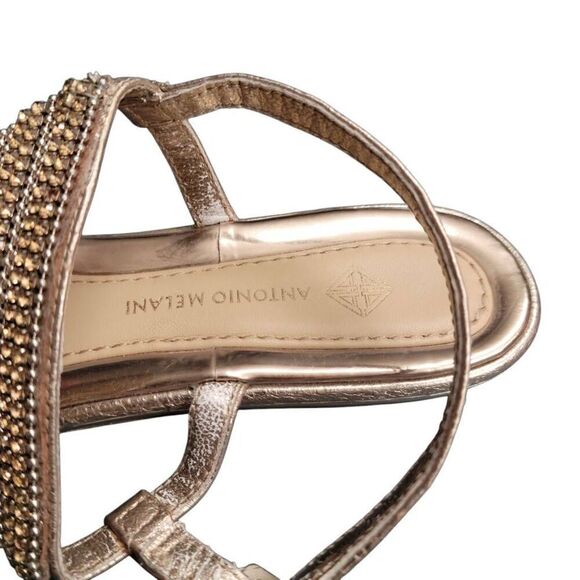 Sandals Gold Rhinestones And Studs Leather Flip Flops Antonio Melani Shoes - Picture 7 of 9